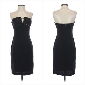 Vintage Y2K Cache Black Strapless Mini Dress 4‎ Rhinestone Sexy Party McBling